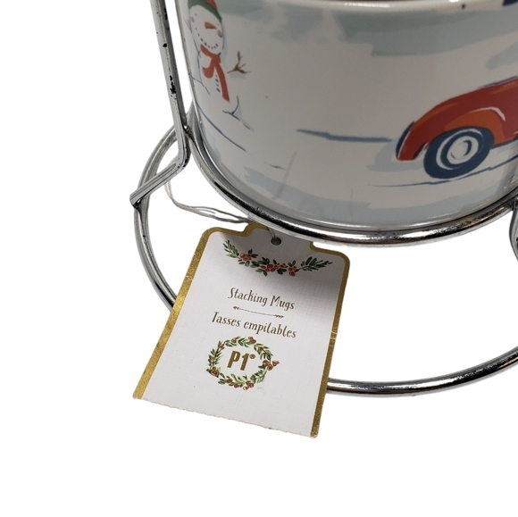 Pier 1 Stacking Christmas Village Winter Stoneware Mugs Set of 4 Metal S… - Picture 9 of 16